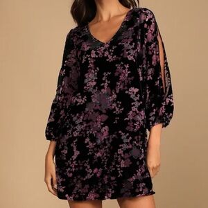 Lulus DREAMY SCENE BLACK FLORAL BURNOUT VELVET SHIFT DRESS Pink Blue BABYDOLL